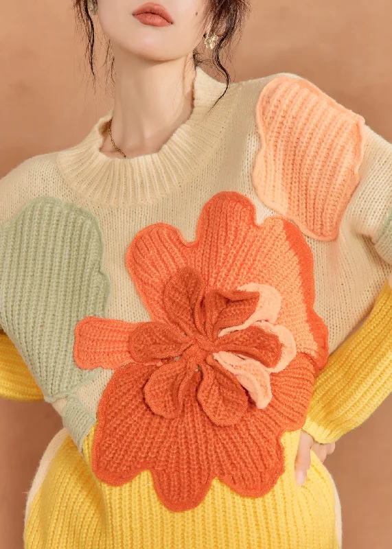 Advanced Customization French Multicolor O-Neck Floral Knit Sweaters Winter