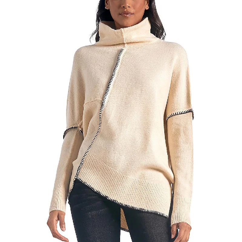 Comfortable And Versatile Elan Womens Asymmetric Whipstitch Pullover Sweater