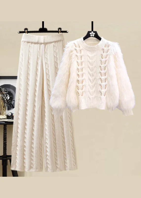 Trendy And Casual Style Apricot O Neck Sweaters And Skirts Knit Two Pieces Set Fall