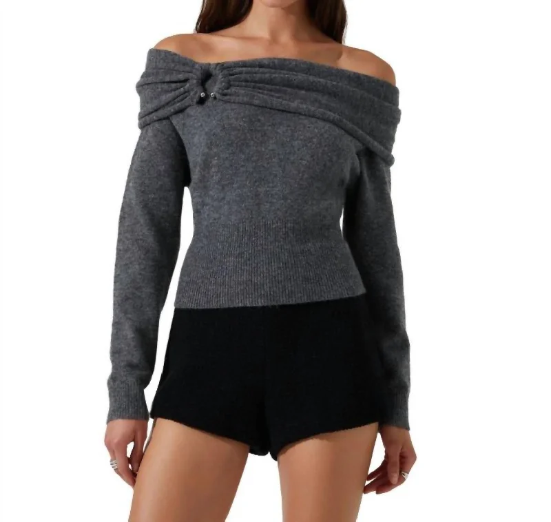High Street Design Wylie Off Shoulder Sweater In Charcoal