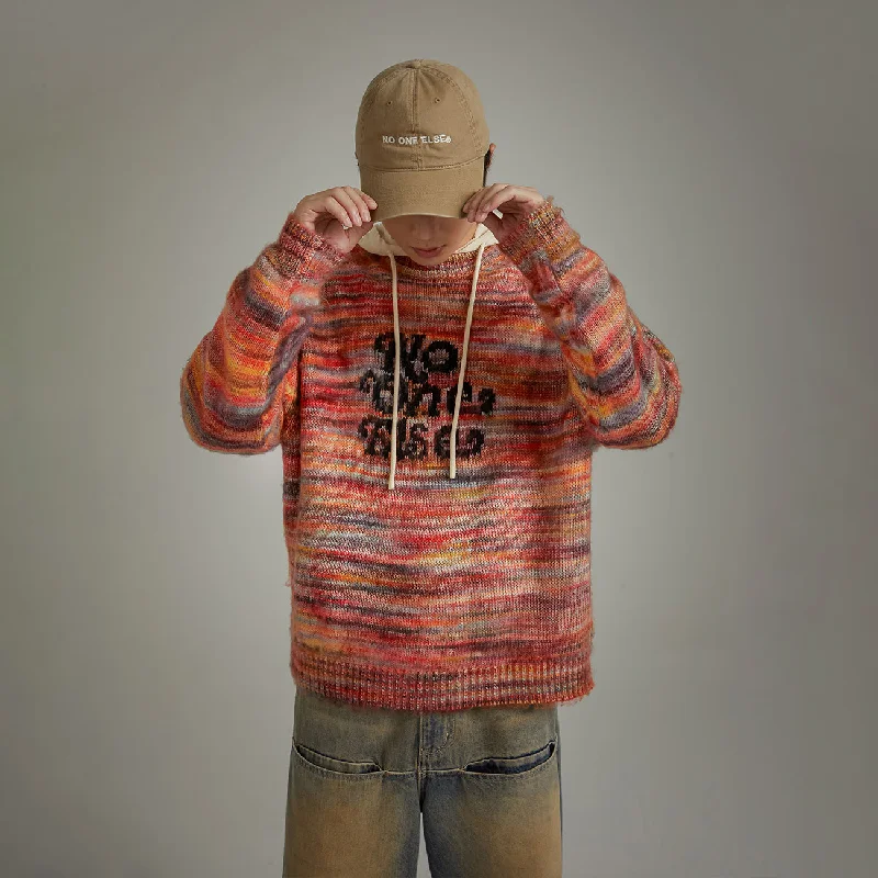 Lazy Home Logo Rainbow Loose Knit Sweater