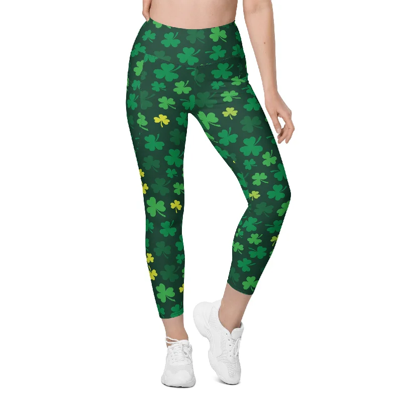 Chic Comfort Shamrock Pattern Leggings With Pockets