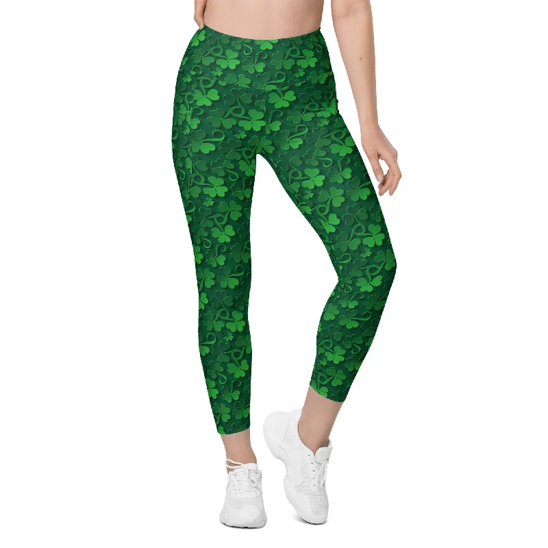 Layered Comfort Lucky Shamrock Leggings With Pockets