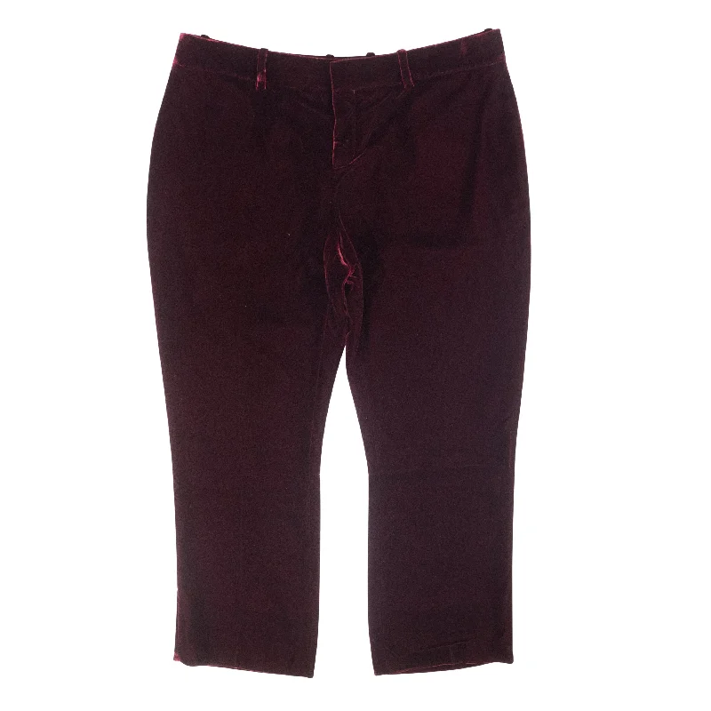 Lounge Wear Women's Burgundy Cropped Straight-Fit Velvet Slacks