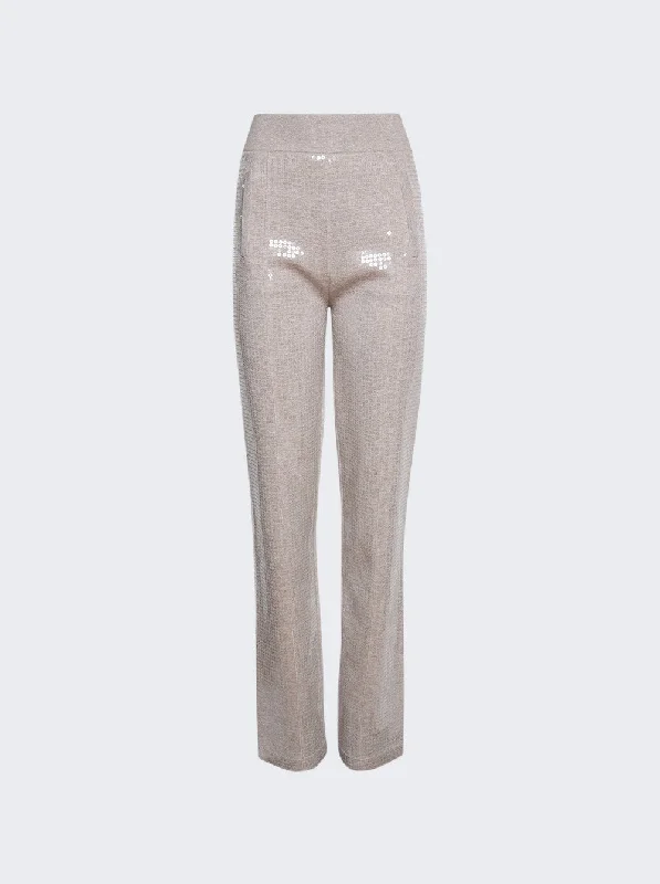 Casual Chic Wear Sequinned Cashmere Cotton Blend Trousers