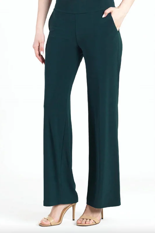 Comfort Fit Women's Knit Straight Pant W/ Pockets In Hunter Green