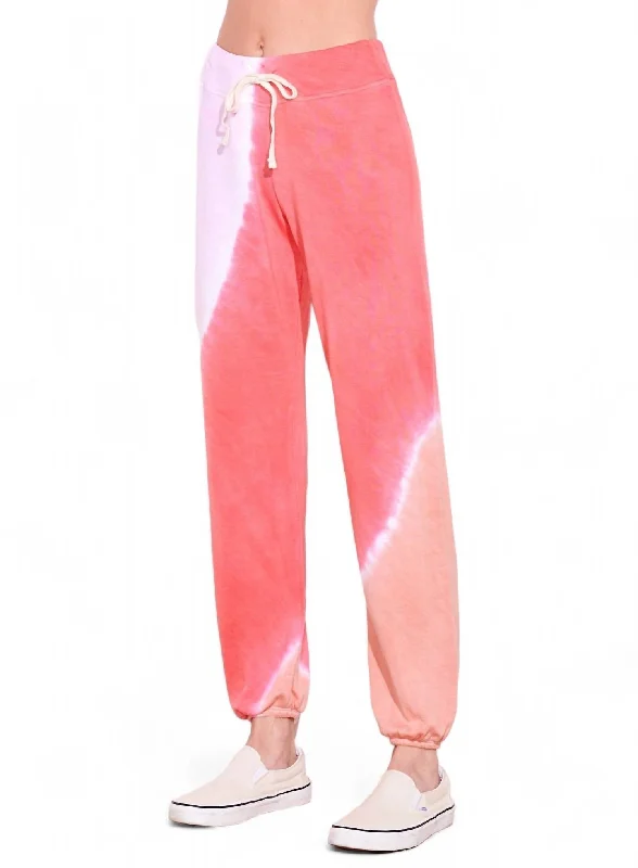 Cozy Chic Wear Women's Basic Sweatpants In Tie Dye Rosebud Jam Pink