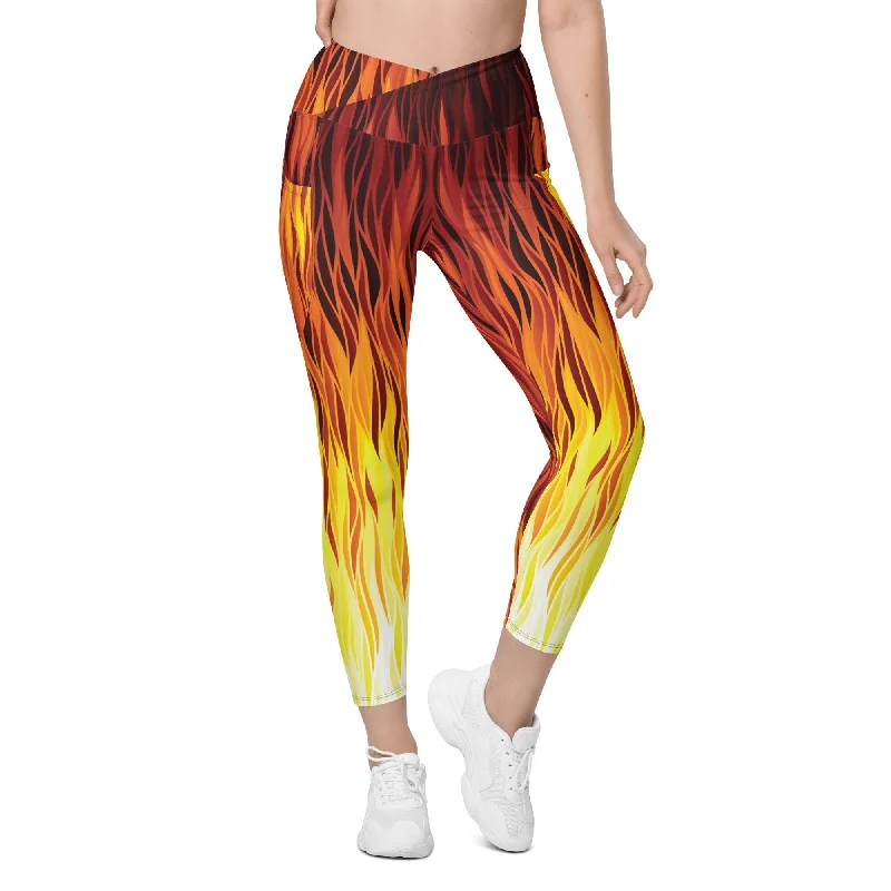 Warm Comfort Fire Crossover Leggings With Pockets