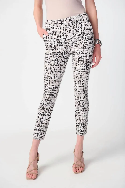 Soft Comfort Abstract Print Millennium Pull-On Pants In Vanilla/multi