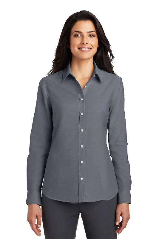 Sweet Breath Port Authority Womens SuperPro Oxford Wrinkle Resistant Long Sleeve Button Down Shirt - Black