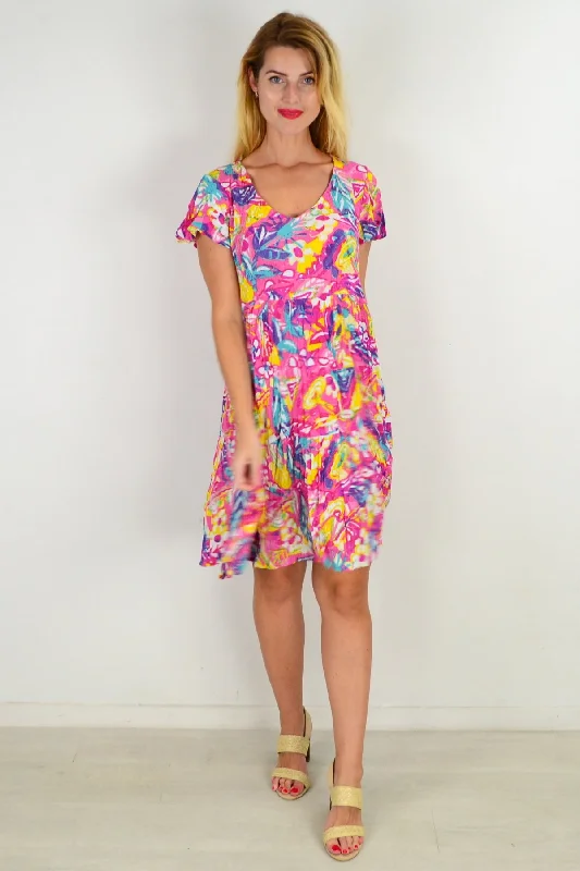 French Style Pink Fly Away Tunic Dress