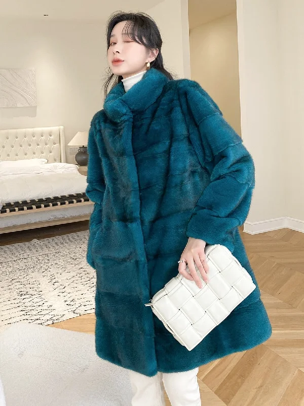 Cool Style Women's Casual Warm Real Mink Fur Slim Long Winter Jacket Outwear