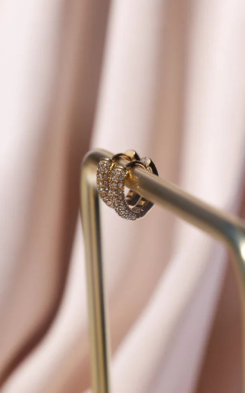 Beautiful Romance Kida Hoop Earrings - Gold Half Diamante