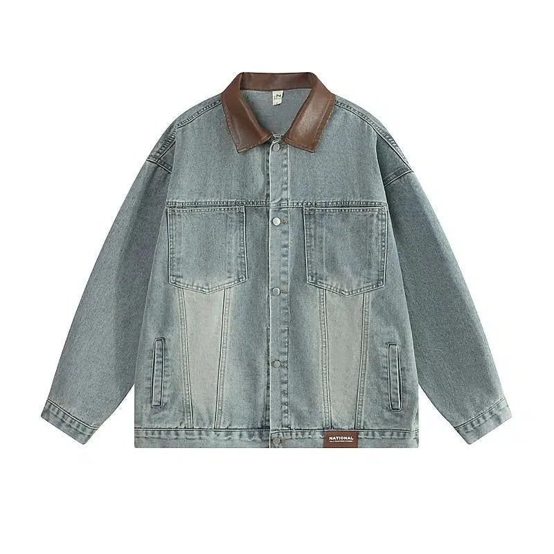 Fashion Must-have Leather Collar Denim Jacket
