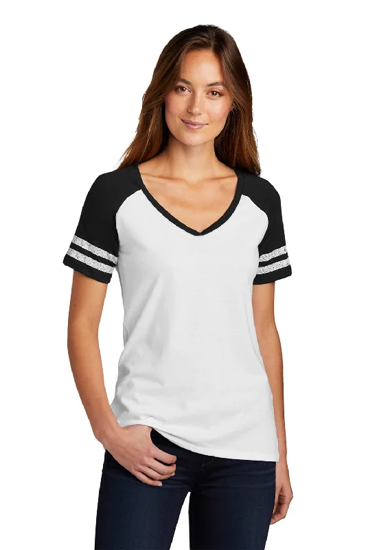 Playful Style District Womens Game Short Sleeve V-Neck T-Shirt - White/Black