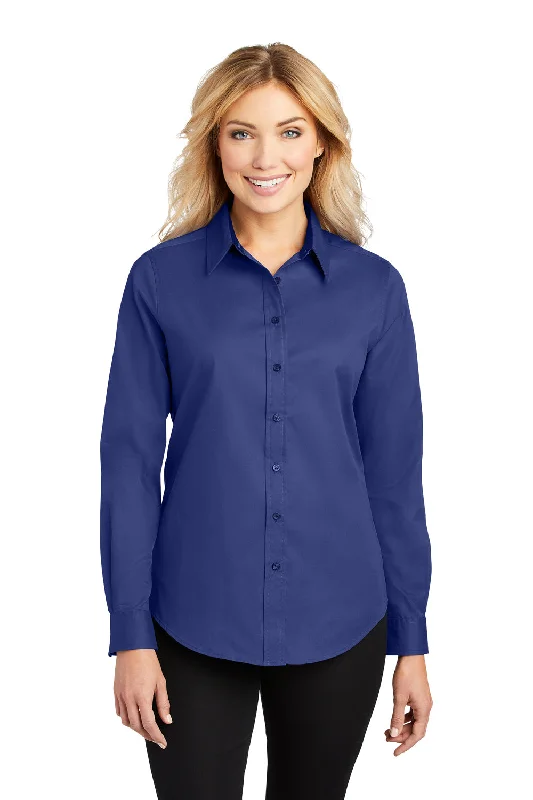 Luxury Customization Port Authority Womens Easy Care Wrinkle Resistant Long Sleeve Button Down Shirt - Mediterranean Blue - Closeout Luxury Customization Port Authority Womens Easy Care Wrinkle Resistant Long Sleeve Button Down Shirt - Mediterranean Blue - Closeout