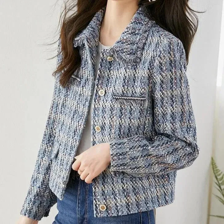 Modernism Blue Short Tweed Jacket Women