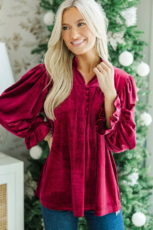 Fashion Concept Look Into It Burgundy Red Velvet Blouse