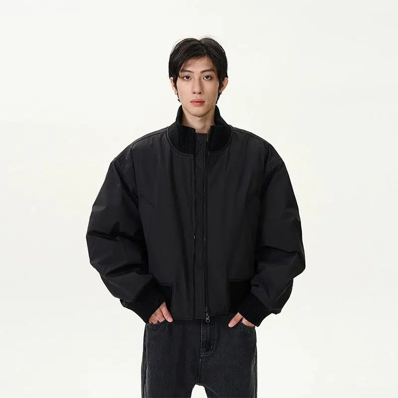 Fashionable Inner Wear Ribbed Trim Classic Bomber Jacket