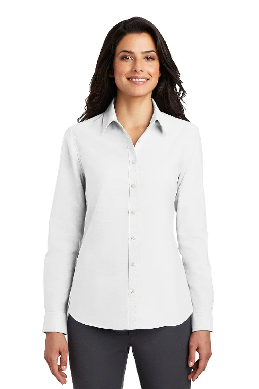 High-end Customization Port Authority Womens SuperPro Oxford Wrinkle Resistant Long Sleeve Button Down Shirt - White