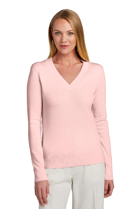 Economic Outlook Brooks Brothers Womens Long Sleeve V-Neck Sweater - Pearl Pink