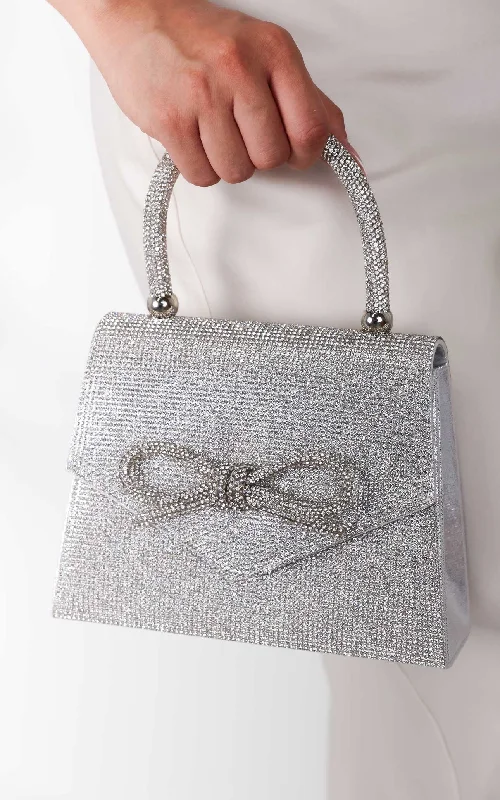 Casual And Versatile Betty Rhinestone Bag - Silver Bow