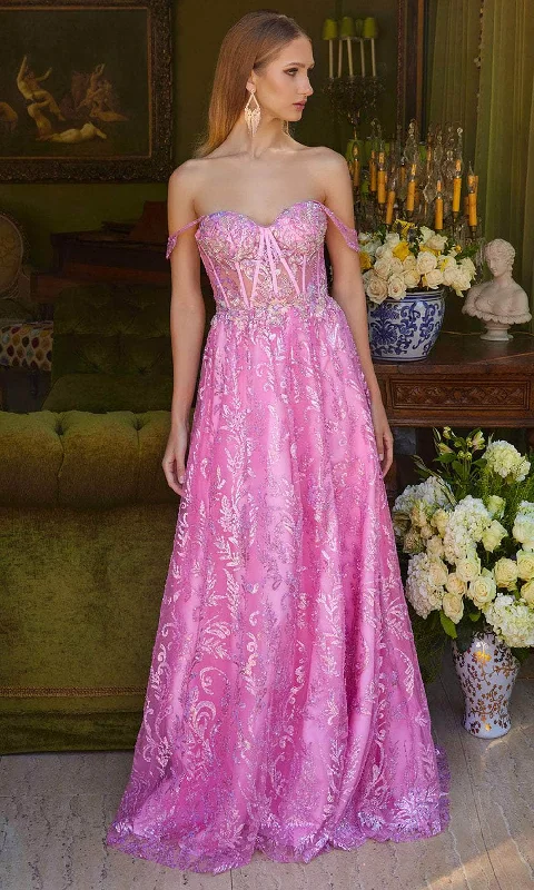 Fashion Style Elizabeth K GL3628 - Off-Shoulder Bejeweled A-Line Prom Gown