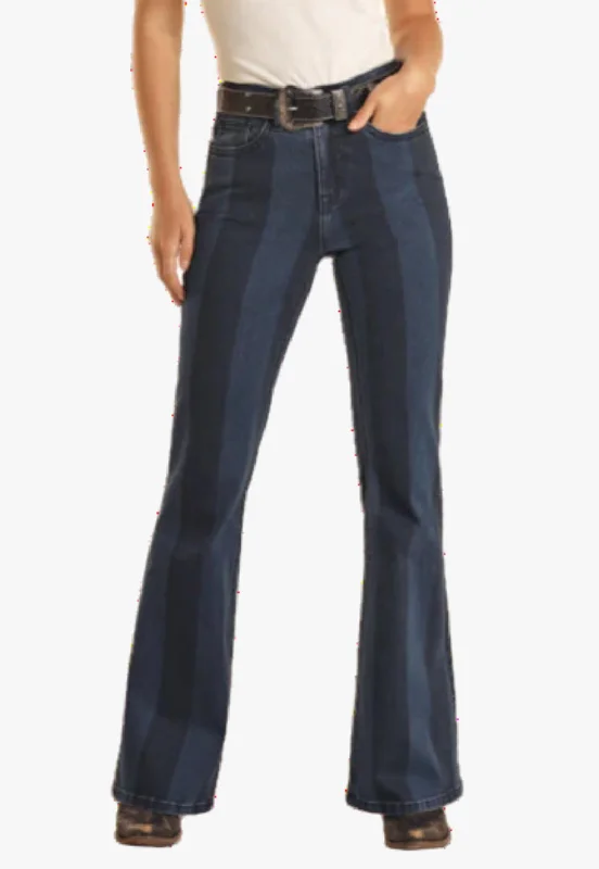 Easy Chic Wear Rock & Roll Womens WD Stripe High Rise Trouser Jean