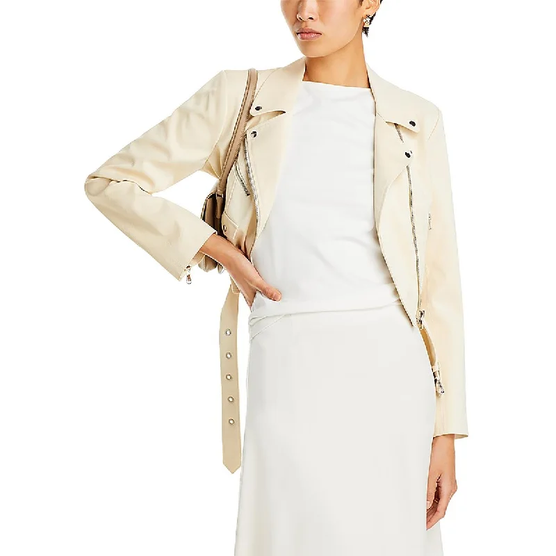 Fresh And Fashionable Cinq a Sept Womens Asymmetric Faux Leather Leather Jacket