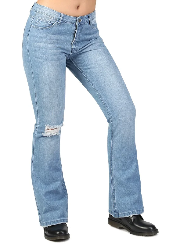Mid-length Style flared distressed jeans