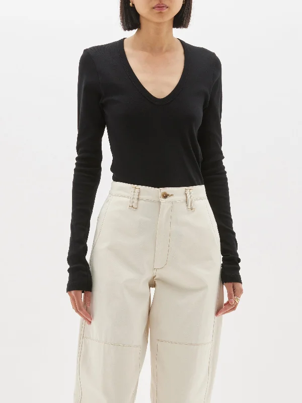 Effortless Comfort slim rib v neck long sleeve t.shirt