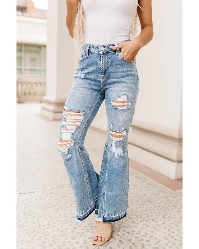 Sports And Leisure Azura Exchange Light Wash Distressed Flare Jeans - 8 US