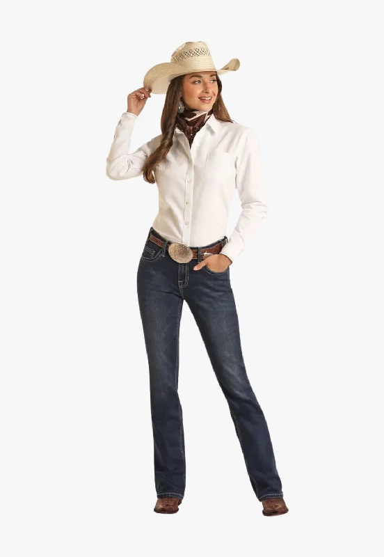 Light Layers Rock & Roll Womens Petal Stitch Emb Riding Jean
