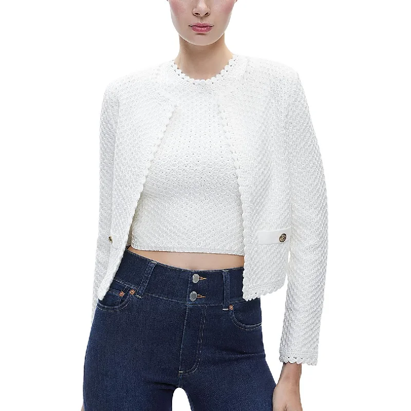Leisure Sports Alice and Olivia Womens Pockets Long Sleeve Open Front