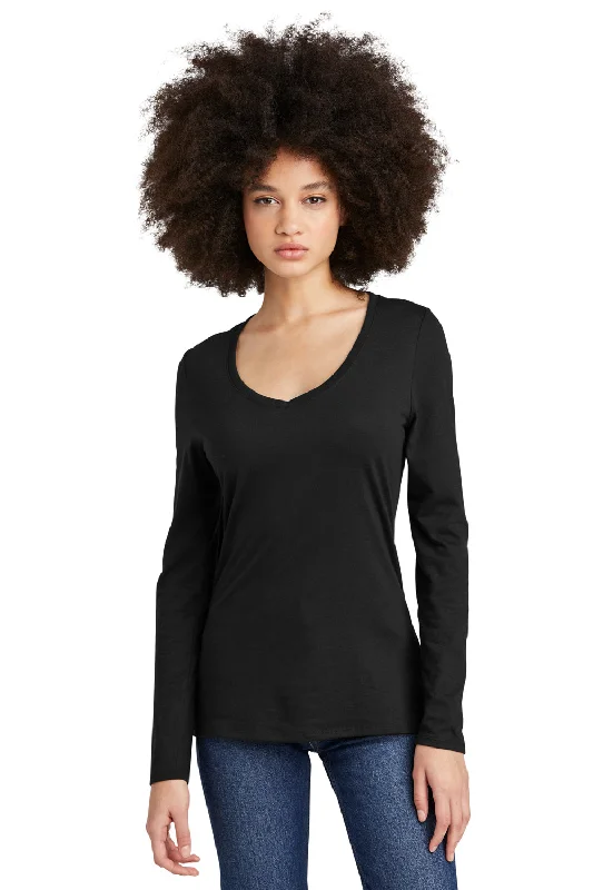 Modernism District Womens Perfect Tri Long Sleeve V-Neck T-Shirt - Black