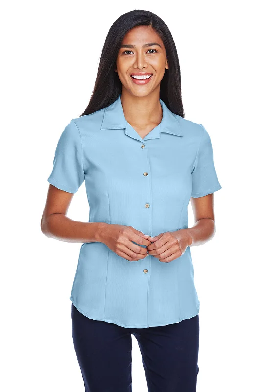 High Street Style Harriton Womens Bahama Wrinkle Resistant Short Sleeve Button Down Camp Shirt - Cloud Blue High Street Style Harriton Womens Bahama Wrinkle Resistant Short Sleeve Button Down Camp Shirt - Cloud Blue