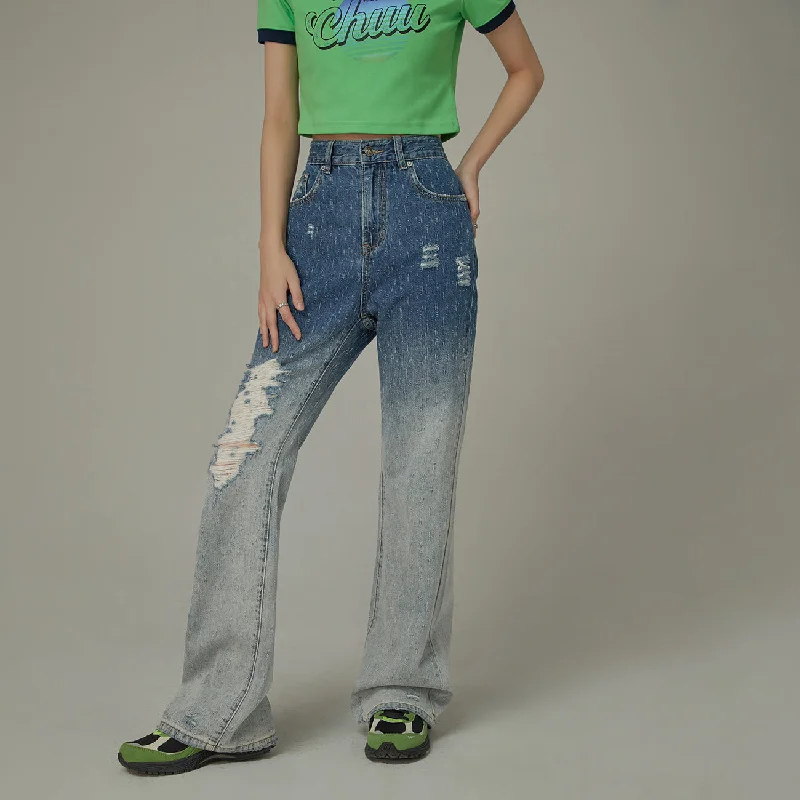 Classic Retro Gradient Distressed Denim Jeans