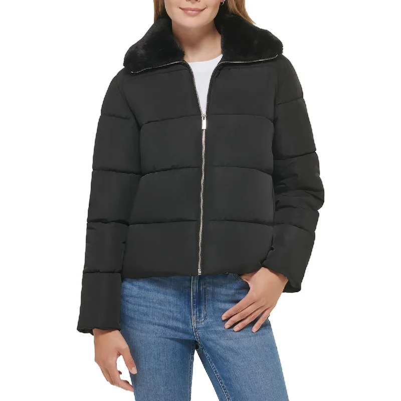Fashion Pioneer Calvin Klein Womens Faux Fur Short Puffer Jacket