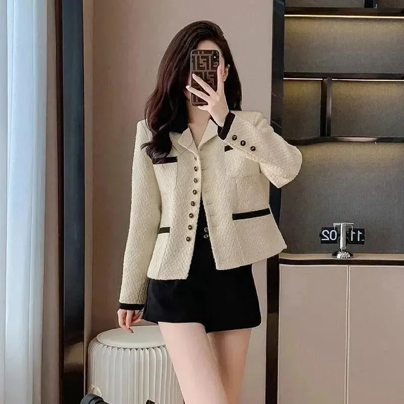 Celebrity Style Chic Double Pocket Tweed Jacket Women