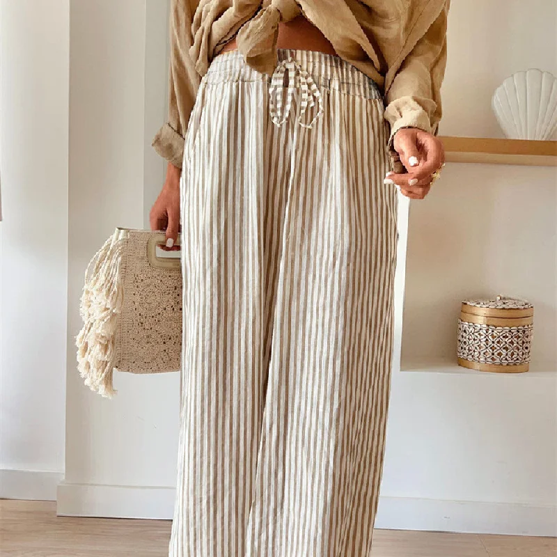 Soft Fabric Looks Fashion Striped Drawstring Casual Pants For Women