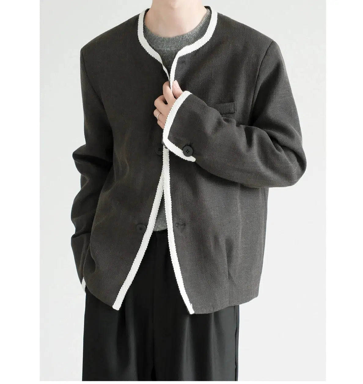 Personalized Wear Contrast Detailing Open-Front Jacket