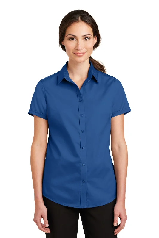 Thin Design Port Authority Womens SuperPro Wrinkle Resistant Short Sleeve Button Down Shirt - True Blue - Closeout Thin Design Port Authority Womens SuperPro Wrinkle Resistant Short Sleeve Button Down Shirt - True Blue - Closeout