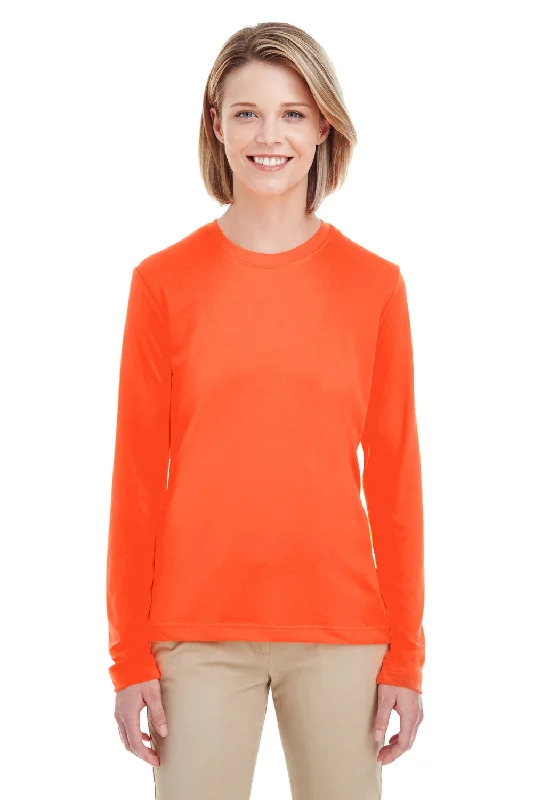 Editorial Design UltraClub Womens Cool & Dry Performance Moisture Wicking Long Sleeve Crewneck T-Shirt - Bright Orange Editorial Design UltraClub Womens Cool & Dry Performance Moisture Wicking Long Sleeve Crewneck T-Shirt - Bright Orange