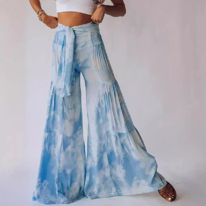 Chic Comfort Wear Fashion Temperament Printed Waist-controlled Lace-up Straight Pants