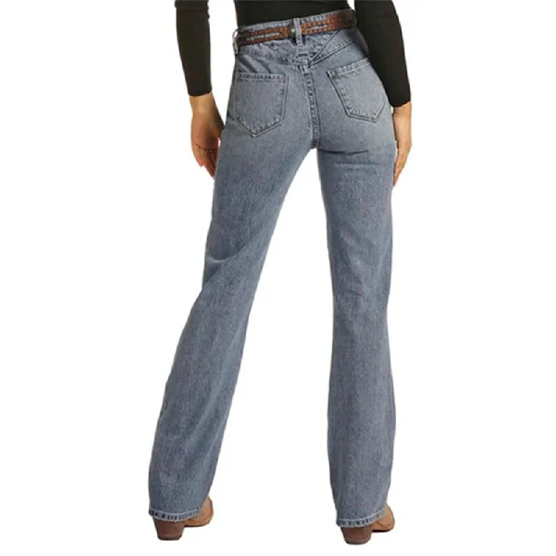 Soft Tops Rock & Roll Denim Women's Medium Wash High-Rise Bootcut Jeans | RRWD4HRZQ3 BACK YOKE DETAIL