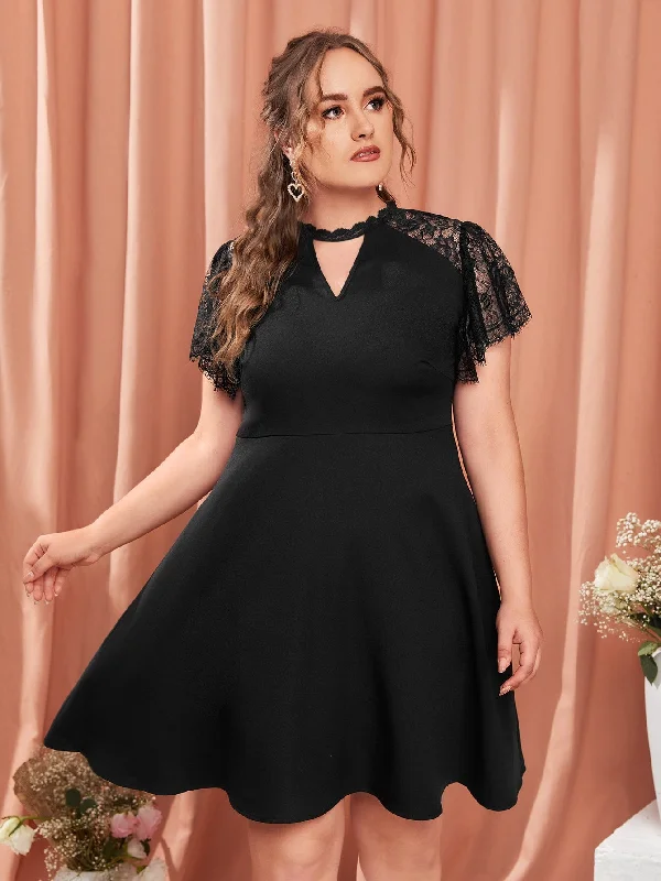 Retro Fashion Elegant Plain Zipper Short Sleeve Keyhole Neckline Flared High Waist Short Plus Size Dress Retro Fashion Elegant Plain Zipper Short Sleeve Keyhole Neckline Flared High Waist Short Plus Size Dress