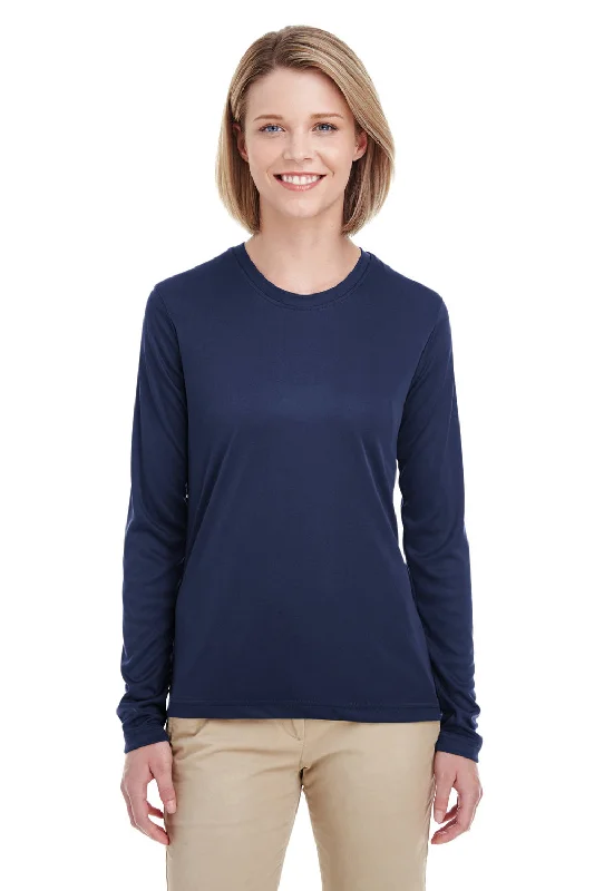Trendy Items UltraClub Womens Cool & Dry Performance Moisture Wicking Long Sleeve Crewneck T-Shirt - Navy Blue Trendy Items UltraClub Womens Cool & Dry Performance Moisture Wicking Long Sleeve Crewneck T-Shirt - Navy Blue