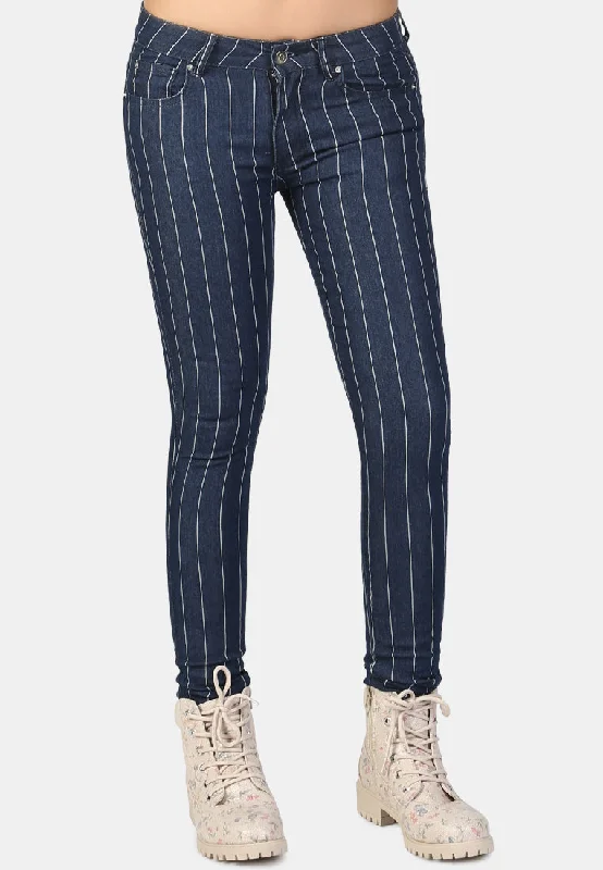 Moisture wicking striped skinny jeans