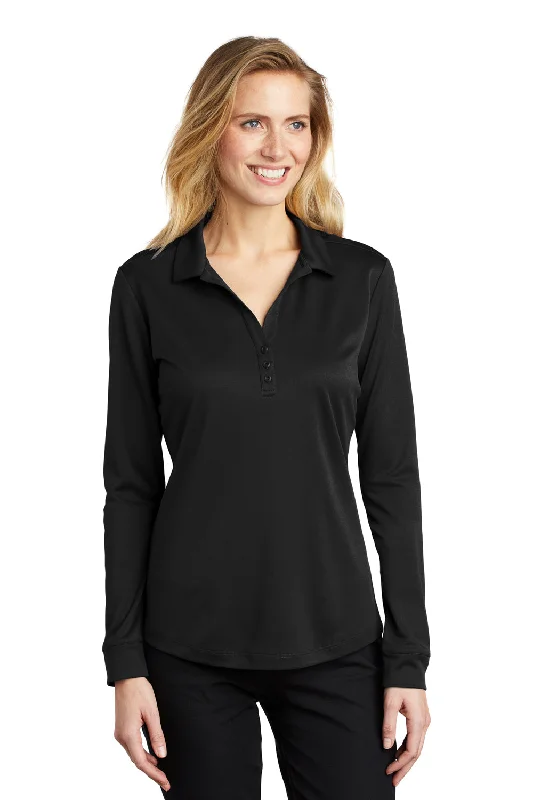Celebrity Style Port Authority Womens Silk Touch Performance Moisture Wicking Long Sleeve Polo Shirt - Black Celebrity Style Port Authority Womens Silk Touch Performance Moisture Wicking Long Sleeve Polo Shirt - Black