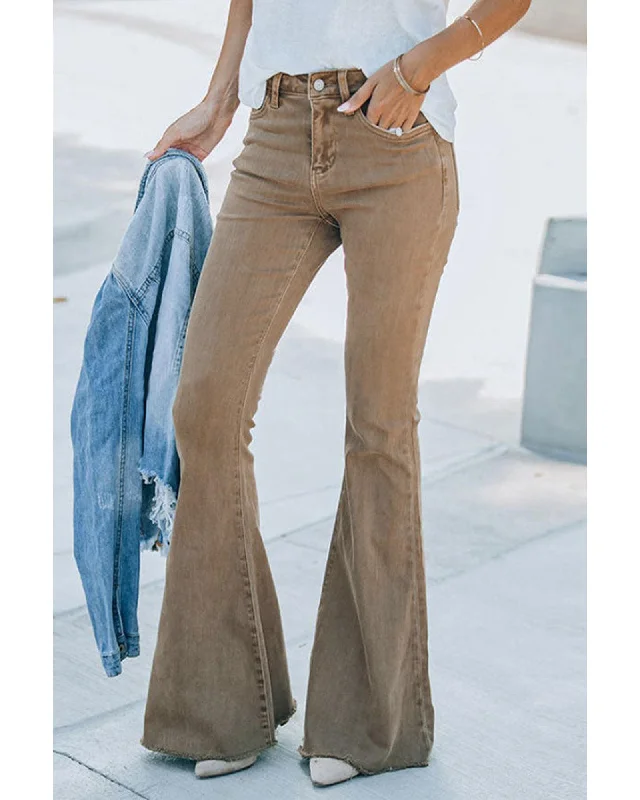 Comfortable Chic Azura Exchange Khaki High Waist Flare Jeans - 16 US